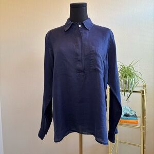 Gap, Sz M, Navy 100%‎ Linen Long Sleeve Henley, Chest Pocket. Button front linen